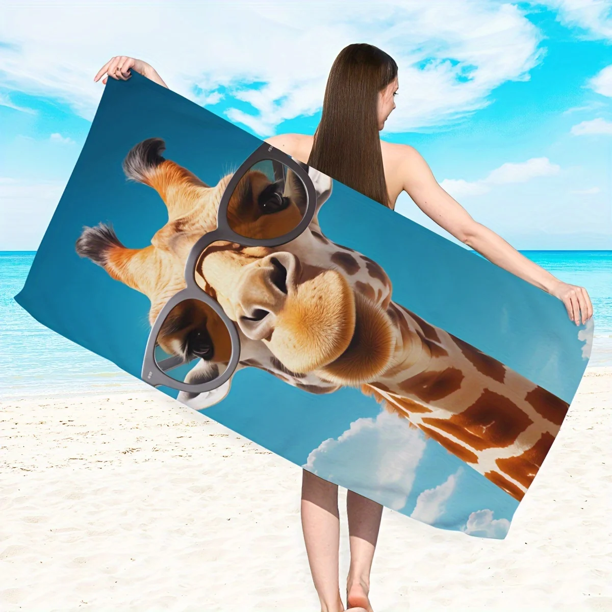 Giraffe Print Quick Dry Sun Protection Beach Blanket Towel Windproof Anti-Sand Soft Skin Friendly Multi-Size for Swimming Pool