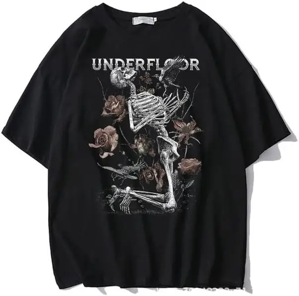 

Women's Goth Y2K Skeleton Streetwear Baggy T-Shirt Summer Punk Aesthetic Graphic Gothic Print Novelty Top