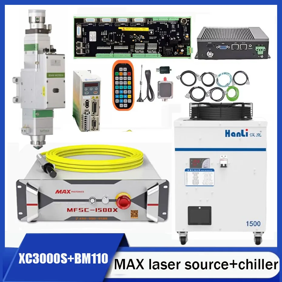 a setMAX Chuangxin laser source 1500W 2000W/3000W, Raytools XC3000S automatic laser cutting head BM110 chiller HL-1500/HL-2000