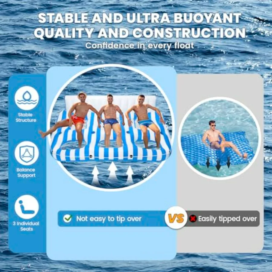 Inflatable Pool Lounger Float for Adults, PVC Material, Blue, Extra-Large Size with Handles and Cup/Phone Holder for Outdoor, B