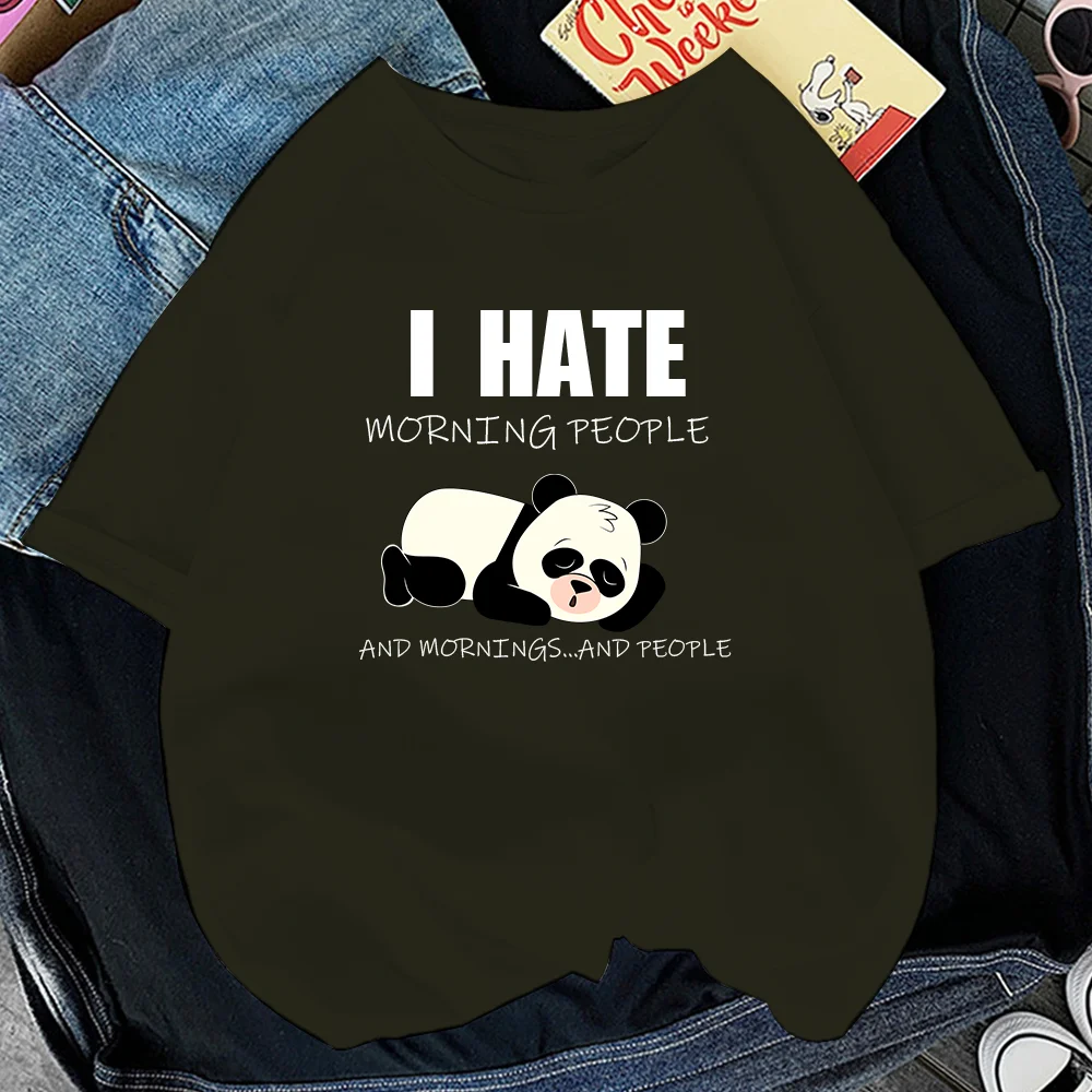 Lazy Panda I Hate Morning People Women Short Sleeve Fashion Creative All-math Clothing Street Hip Hop O-Neck Tops Womans T-Shirt