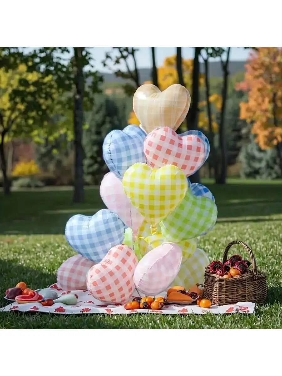 4/8/10 Stück, 45,7 cm große gelbe/rosa/blaue/rote/grüne Macaron-karierte herzförmige Luftballons für Geburtstagsfeiern, Valentinstag – Detail 6