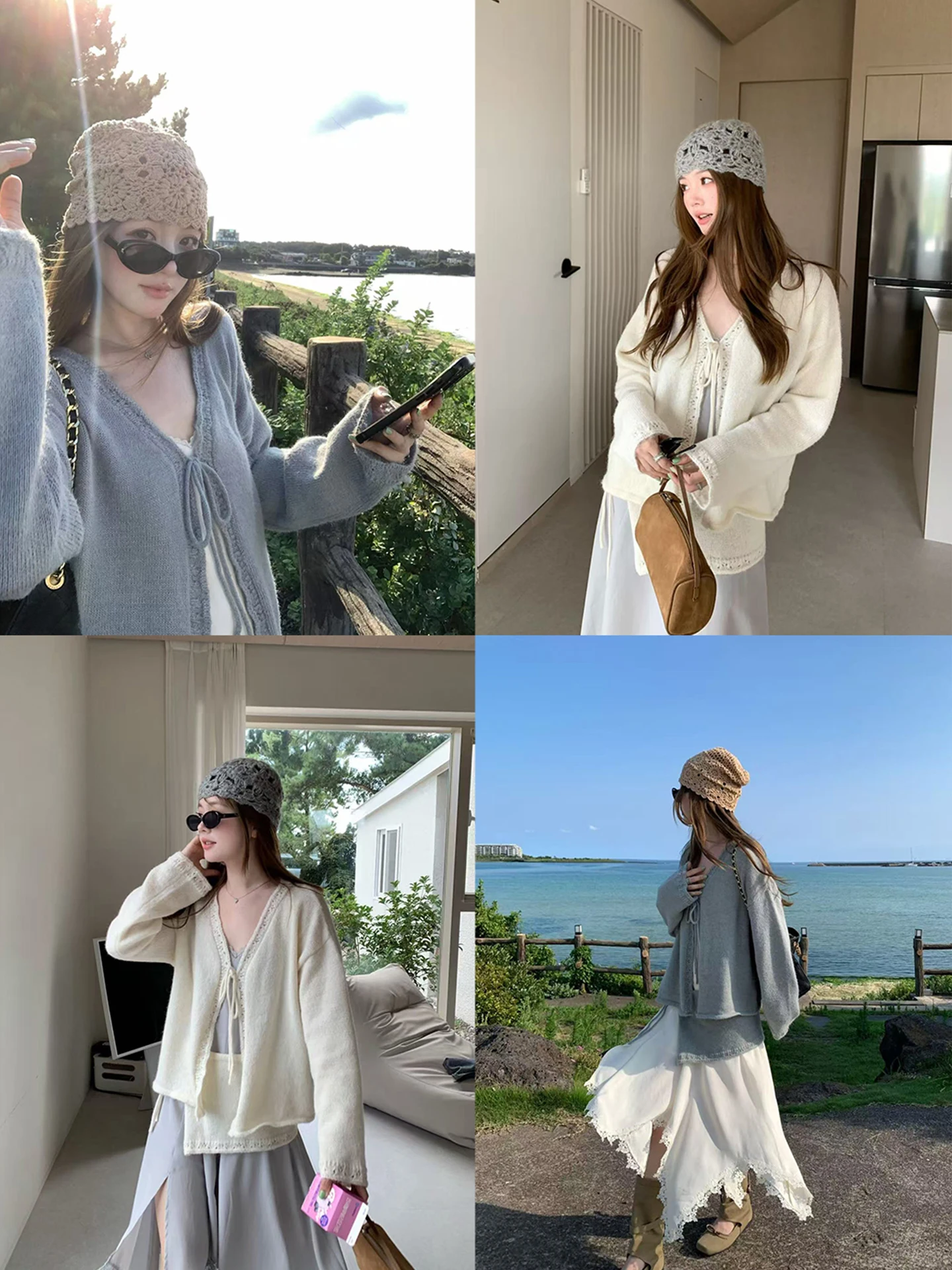 

Вязаный кардиган на шнуровке и асимметричные бретели Dr Set Корейский комплект Sle Lazy Faion Женское свободное длинное пальто V-Ne