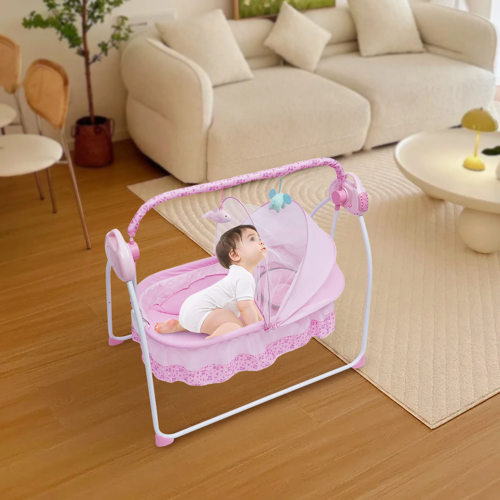 Electric Baby Cradle Swing Auto Rocking Chair Remote Control Detachable Foldable Infant Bed  0-18 Months 55 lbs Weight Capacity