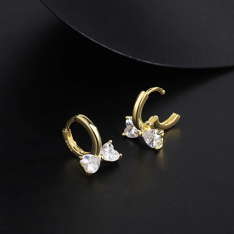 ENSHIR Sweet Zircon Bow Hoop Earrings for Women Exquisite Golden Silver Color Cute Huggies Jewelry pulseras mujer Wholesale