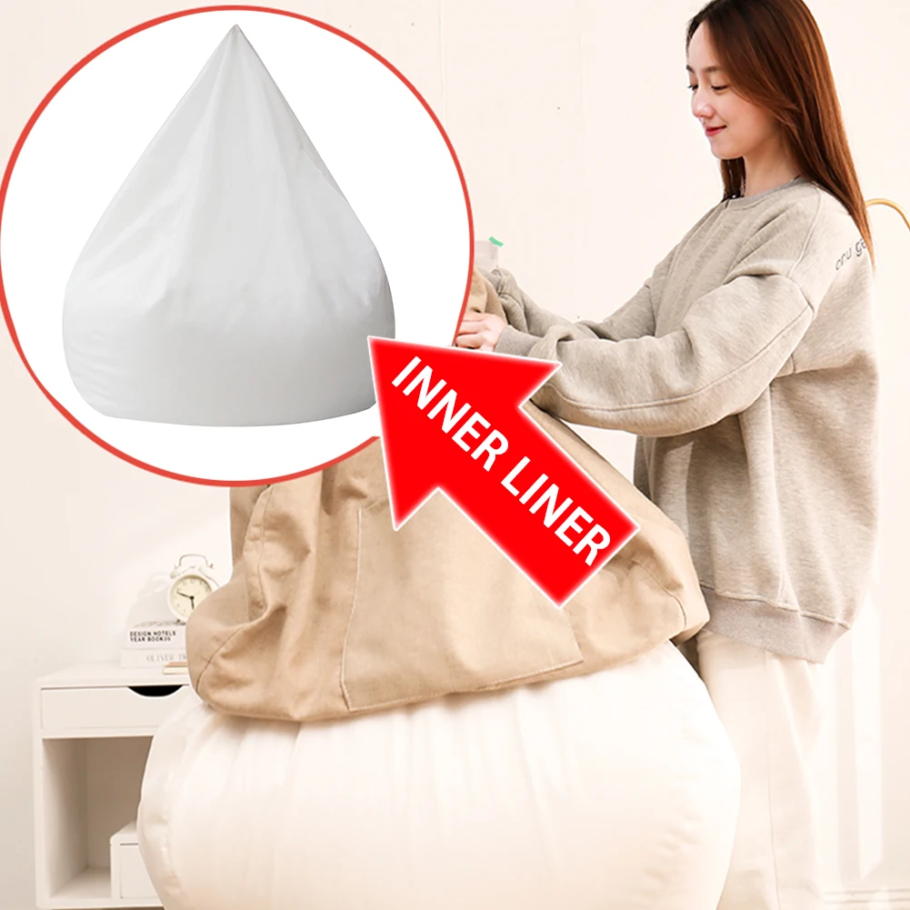 Chair Cover No Filler Inner Liner Lounger For Bean Bag White Home Solid Easy Clean Elastic Zipper Closure Lazy Sofa Living Room