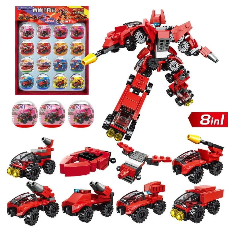 8PCS 8-in-1 Transformable Vehicle Building Bricks – Mergeable Car Assembly Model Toy, Creative Gift for Children