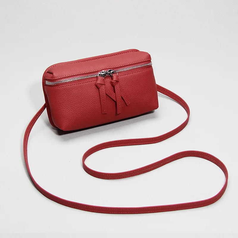 Brand Women phone Wallet Genuine Leather Shoulder Messenger Bag female Clutches purse Light weight small crossbody bag balck view 4
