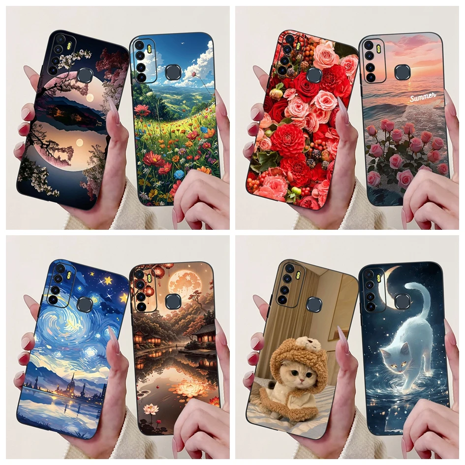 

Чехол для Infinix Hot 9 Pro, чехол с роскошными цветами, мягкий черный силиконовый противоударный бампер для Infinix Note 7 Note7 Lite, чехлы