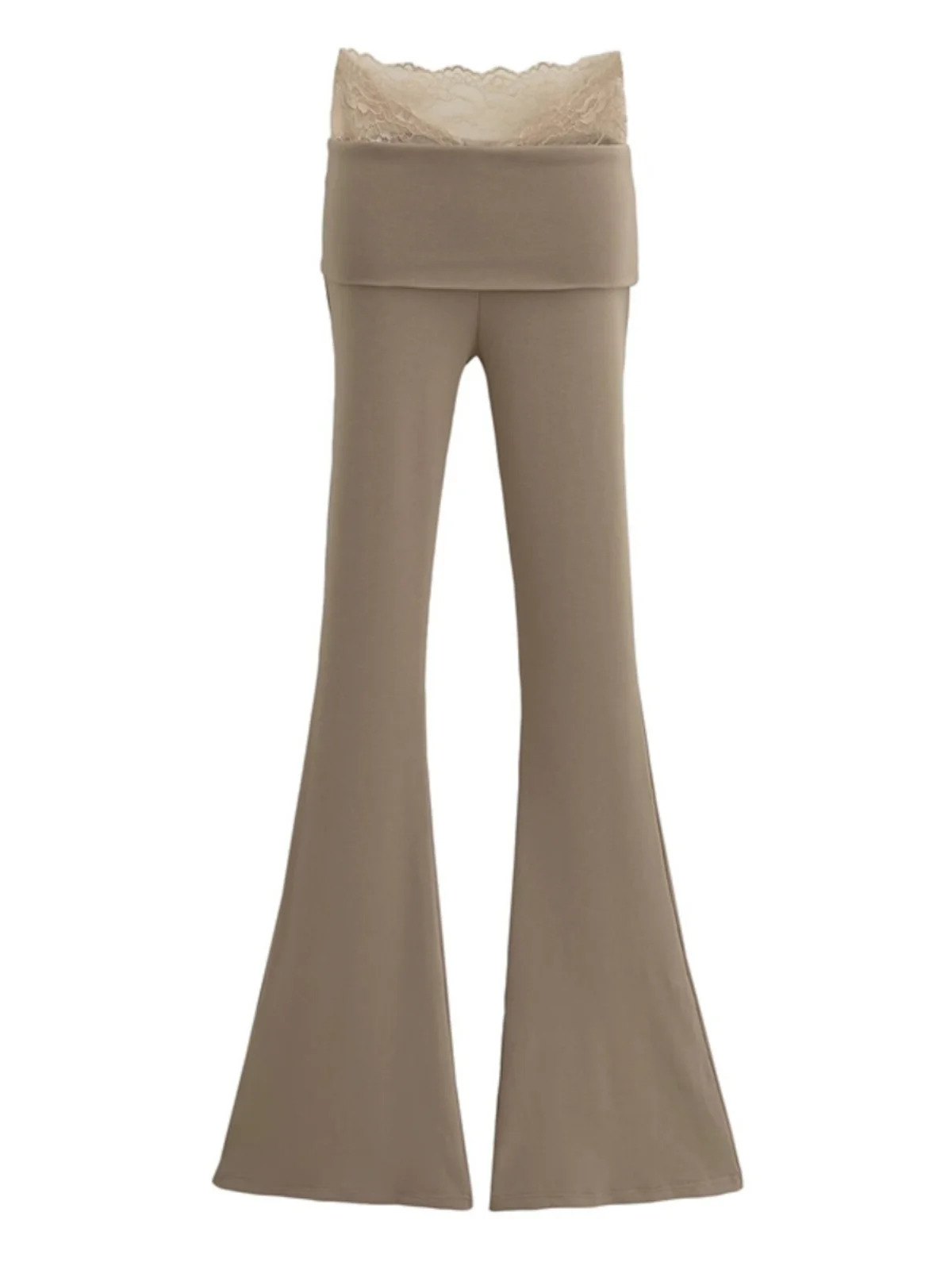 กางเกงขายาวทรงบานเอวสูงผ้าลูกไม้ผสมผสานดีไซน์วี ทรงสลิม ผ้าพลิ้ว สไตล์ลำลอง แฟชั่นสำหรับผู้หญิง