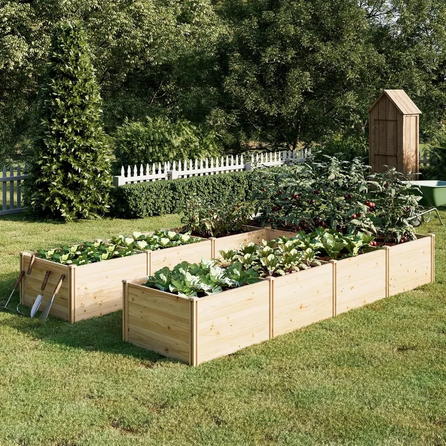 

Wooden Raised Garden Bed for Outdoor Nine Grid Deep Large Planter Box for Gardening Vegetables Flowers Herbs 7.5× 11.9× 1.6FT
