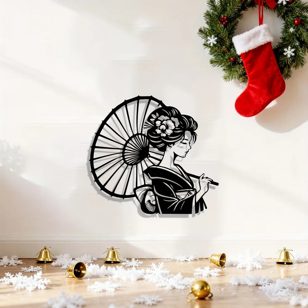 Geisha Iron Metal Wall Art, Asian Style Wall Decor for Living Room Bedroom, Elegant Home Gift