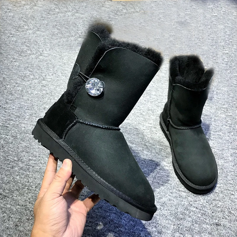 أحذية شتوية عصرية متعددة الاستخدامات بإبزيم كريستالي كلاسيكي مسطح القاع قصير من جلد الغنم مدمج للثلج الدافئ للنساء #5