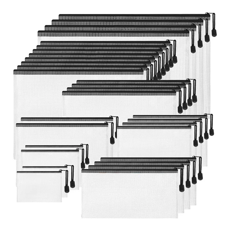 Superior-30 PCS Mesh Zipper Pouch Translucent Zipper Toy Storage Bags Black & White PVC For School Supplies Classroom Office App