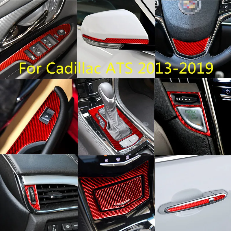 

Car Door Handle Water Cup Pad Rear View Mirror Anti-Collision Strip Red Carbon Fiber Sticker For Cadillac ATS ATS-L 2013-2019