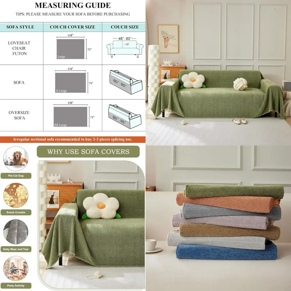 

Thick Chenille Herringbone Sofa Cover for 3-Cushion Couch, Christmas Decor, Wear-Resistant, Suitable for Kids and Dogs, 91x150