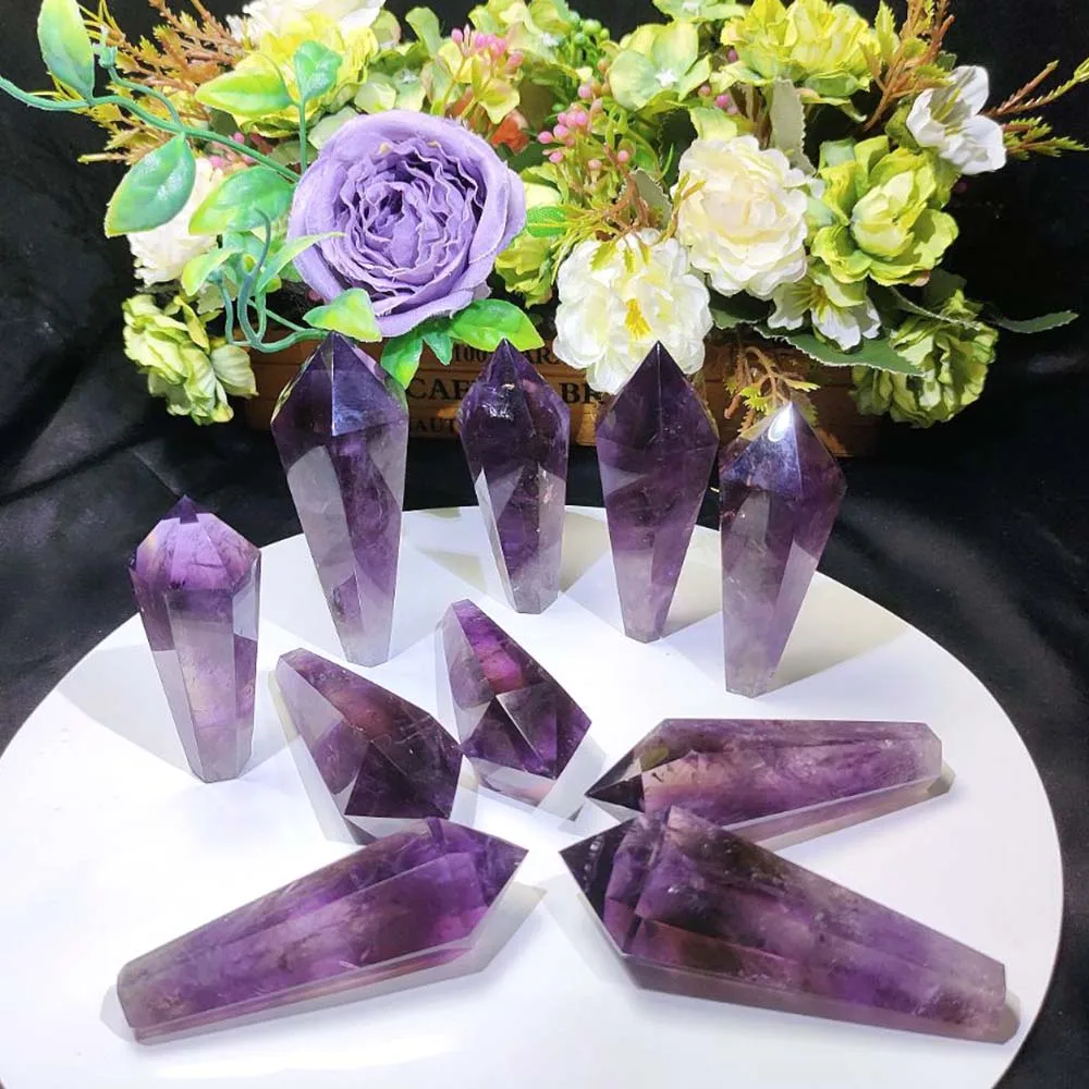 1Pc Amethyst Point Wand Sceptre Purple Crystal Quartz Natural Energy Gemstone For Healing Fengshui Home Decor Meditation Gifts