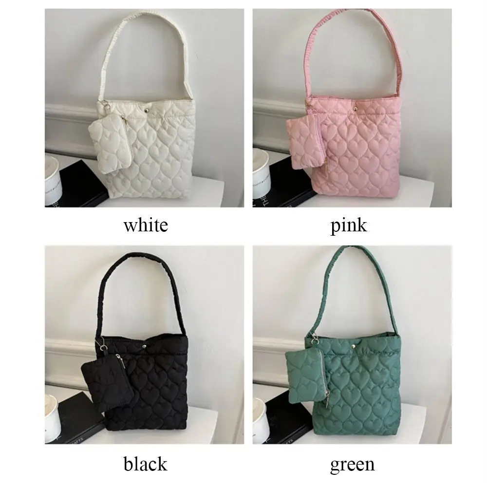 Quilted Shoulder Bags Casual Down Cotton Padded Large Capacity Shopping Bags Solid Color Handbags Women Girls