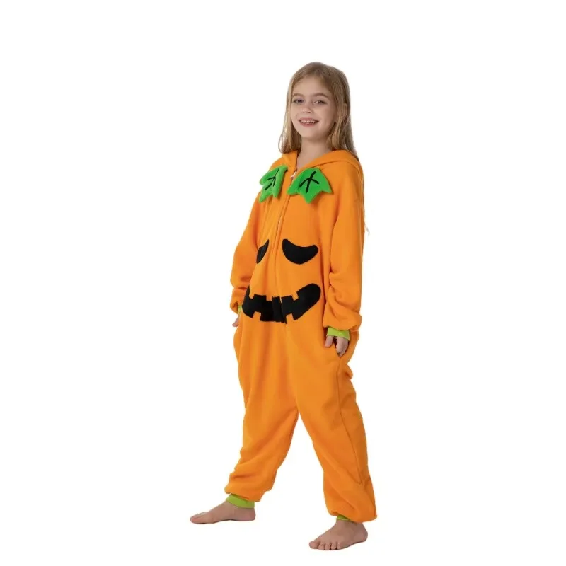 FallenVex StoreChildren Pumpkin Monster Kigurumi Onesie Zipper Cartoon Pajamas Boys Girls Halloween Cosplay Party Costume