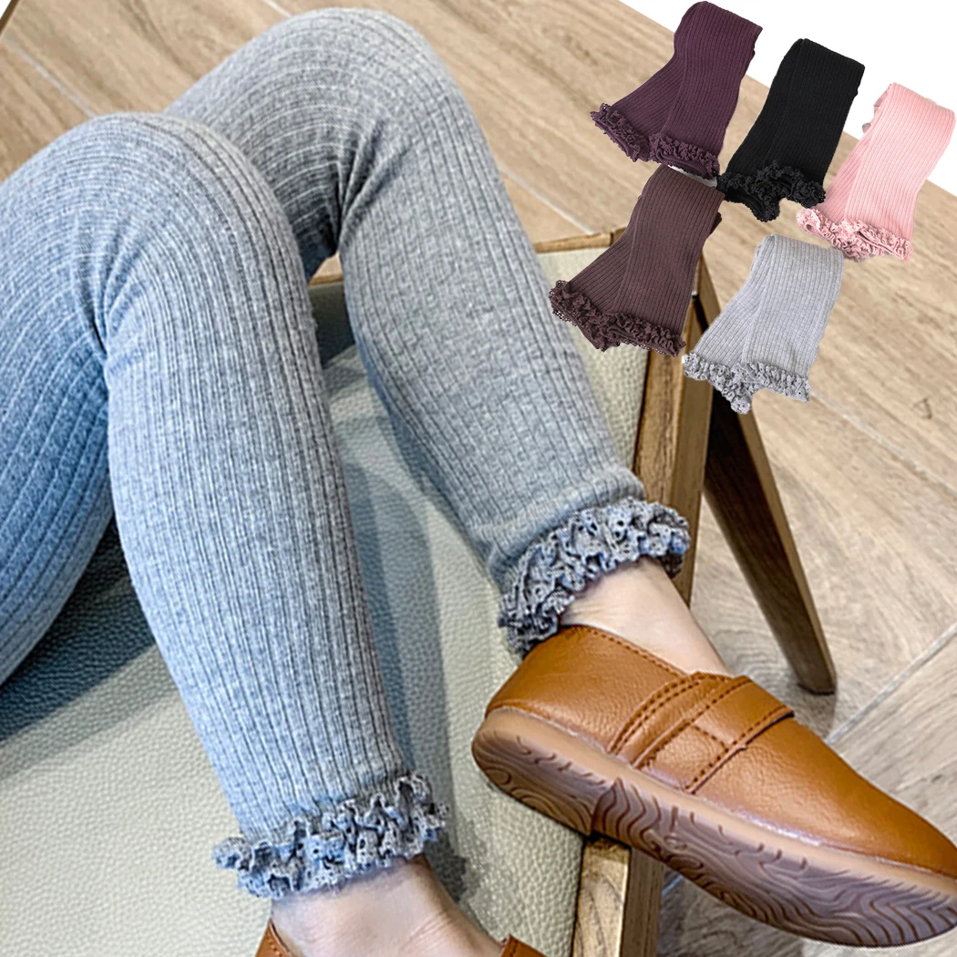 

Детские кружевные штаны, весенне-осенние хлопковые штаны в рубчик для девочек, детские кружевные леггинсы, детские брюки, мягкая дышащая детская одежда