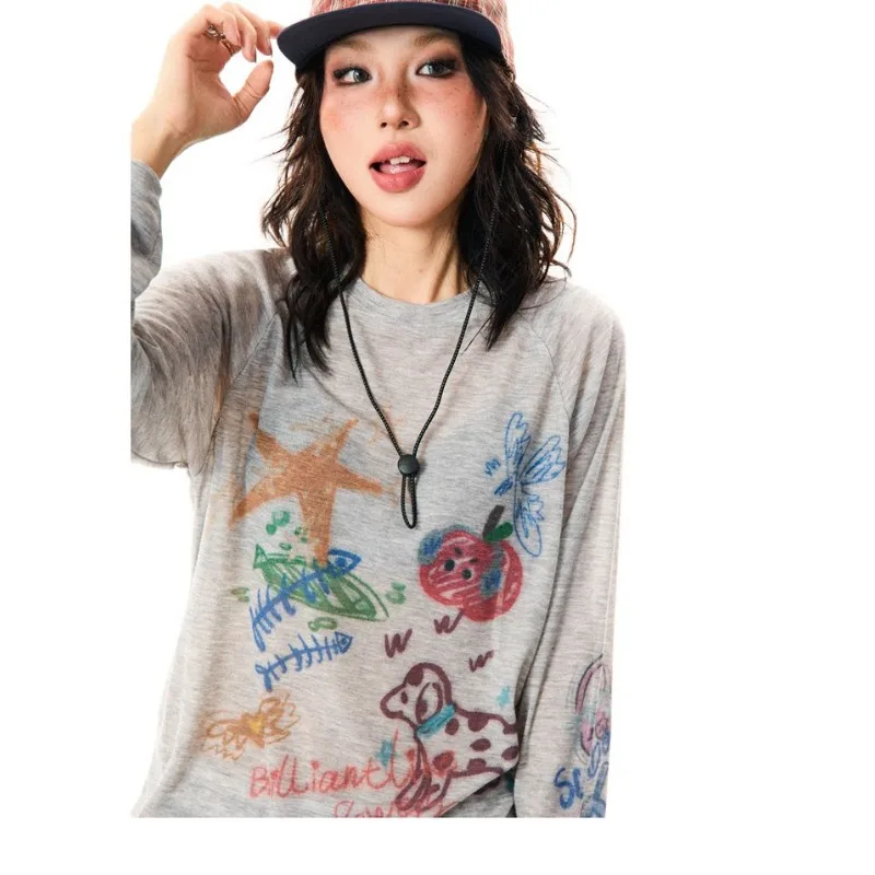 

Женская футболка с длинными рукавами и принтом American Fun iti Lazy Sun Top