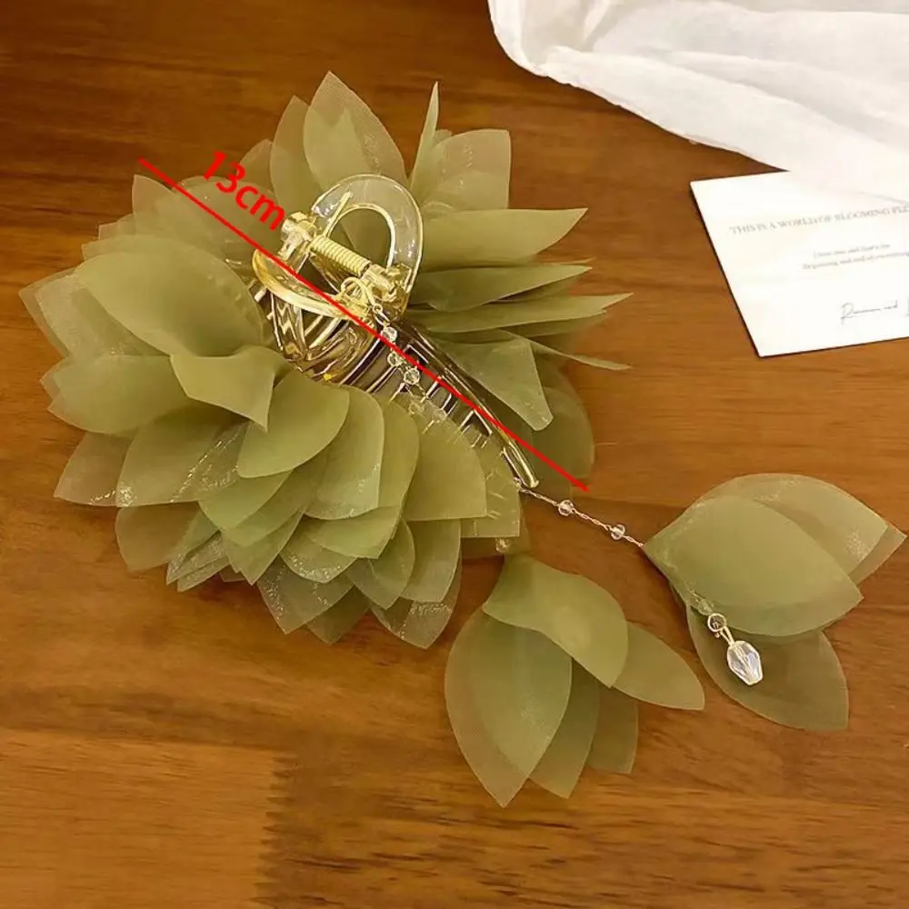 Jepit Rambut Rumbai Panjang Baru Jepit Rambut Elegan Bunga Jaring Aksesori Rambut Klip Hiu