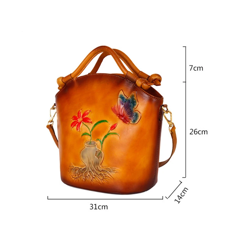 Johnature Handmade Retro Female Luxury Handbags Women Bags 2024 New Bucket Bag Embossing Cowhide Leisure Shoulder & Crossbody