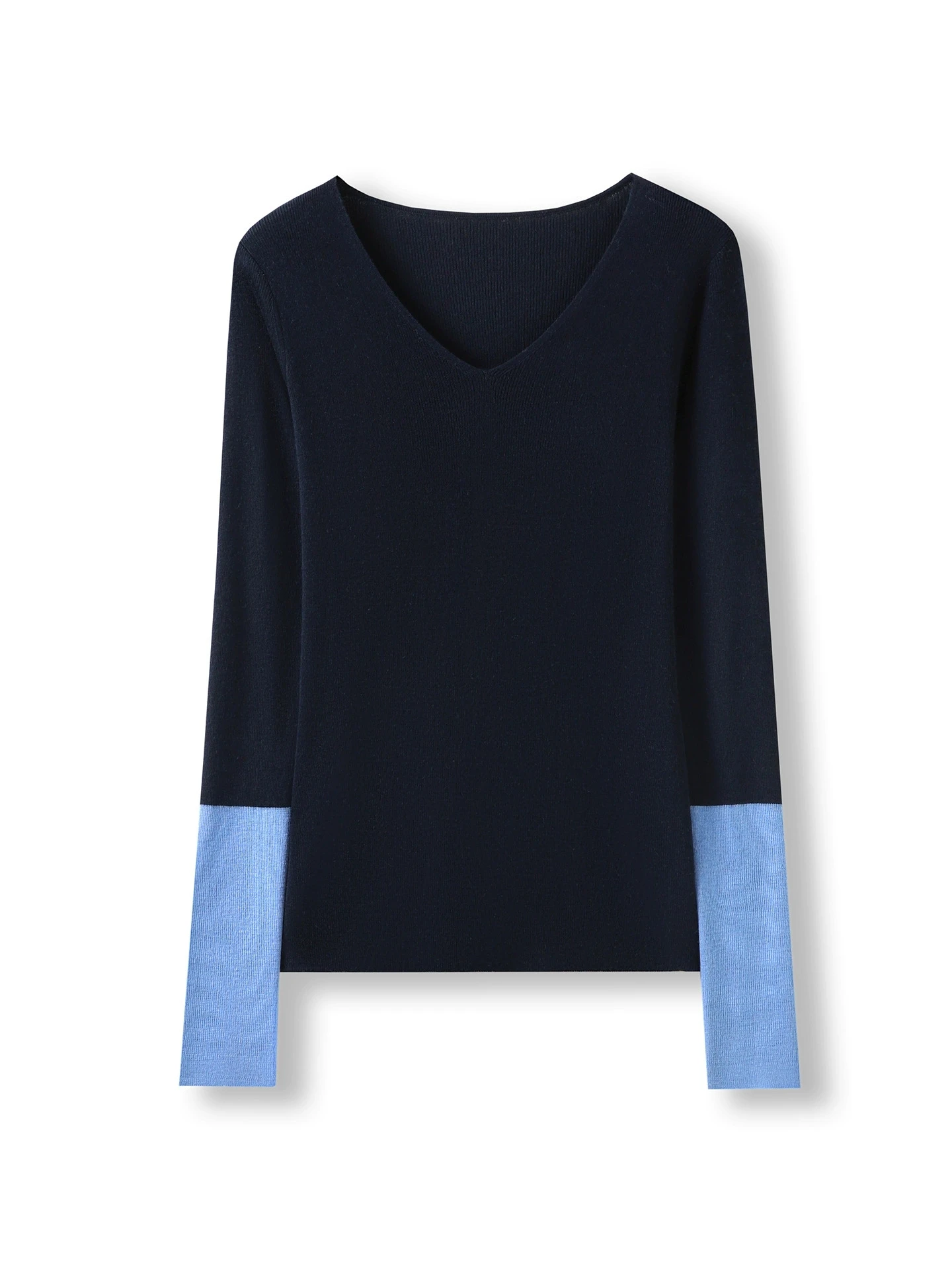 Winsleter-Wool Blended Elegant Sweater, Long Sleeve Color Blocking, Women Versatile Slim Thin Knit Sweater, 2026 Autumn T69709CC