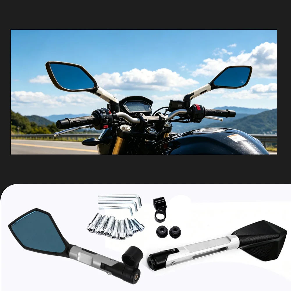 1 Pair CNC Aluminum Blue Anti-glare Motorcycle Rearview Mirrors Universal Fit For Honda Yamaha Suzuki Scooters Motorcycles