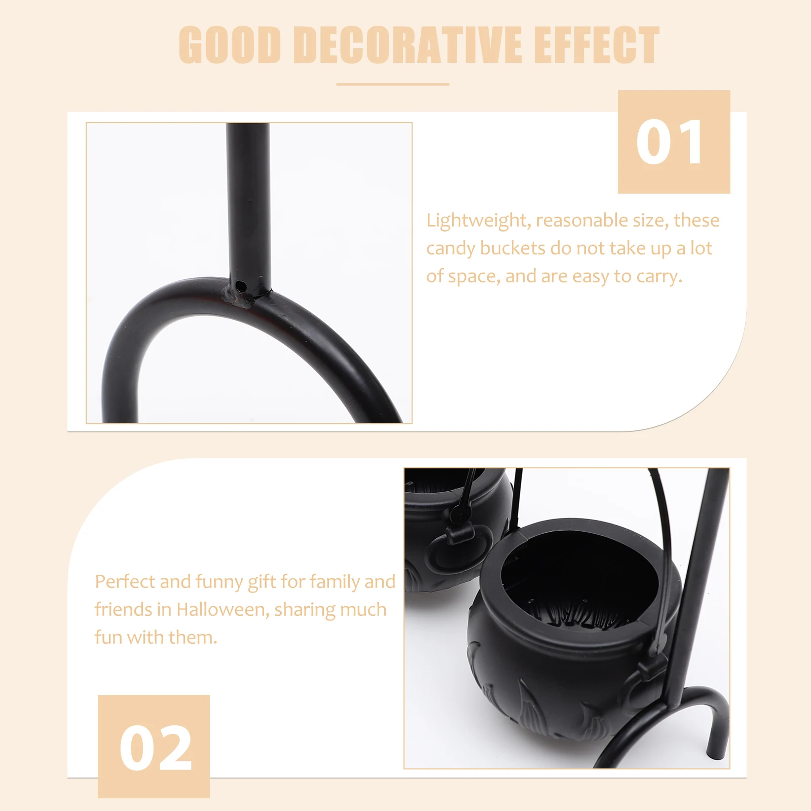 

1 Set Candy Bucket Lightweight Plastic Metal Treat Holder For Party Decorations Portable Halloween Room Decor Halloween