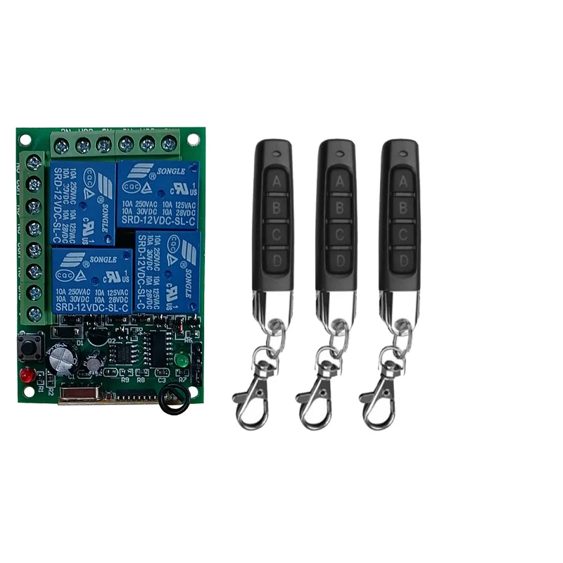 Smart Multiple DC 12V 24V 10A 433MHz 4CH 4 Channel Wireless Relay RF Remote Control Switch Receiver + Thumbs Transmitter