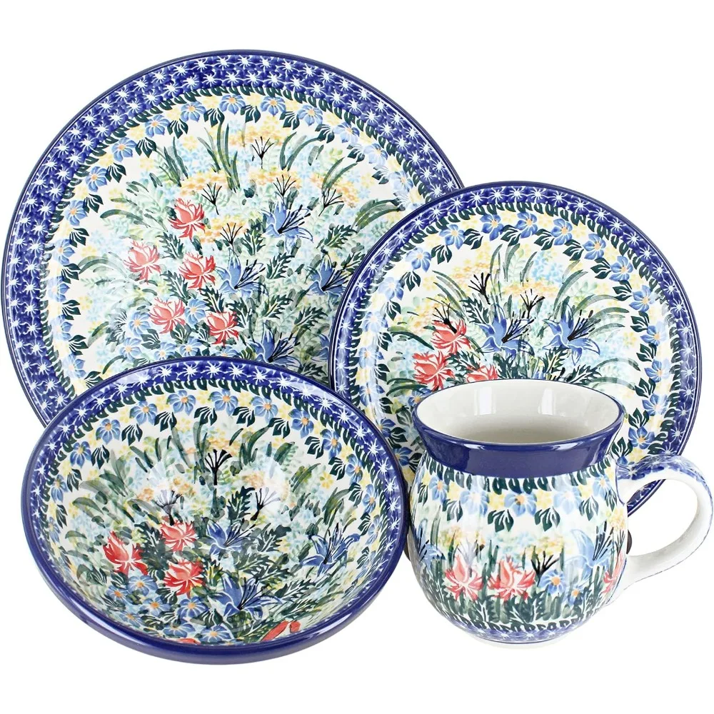 

Blue Rose Polish Pottery Day Lily Bouquet 4 Piece Place Setting - Service for 1