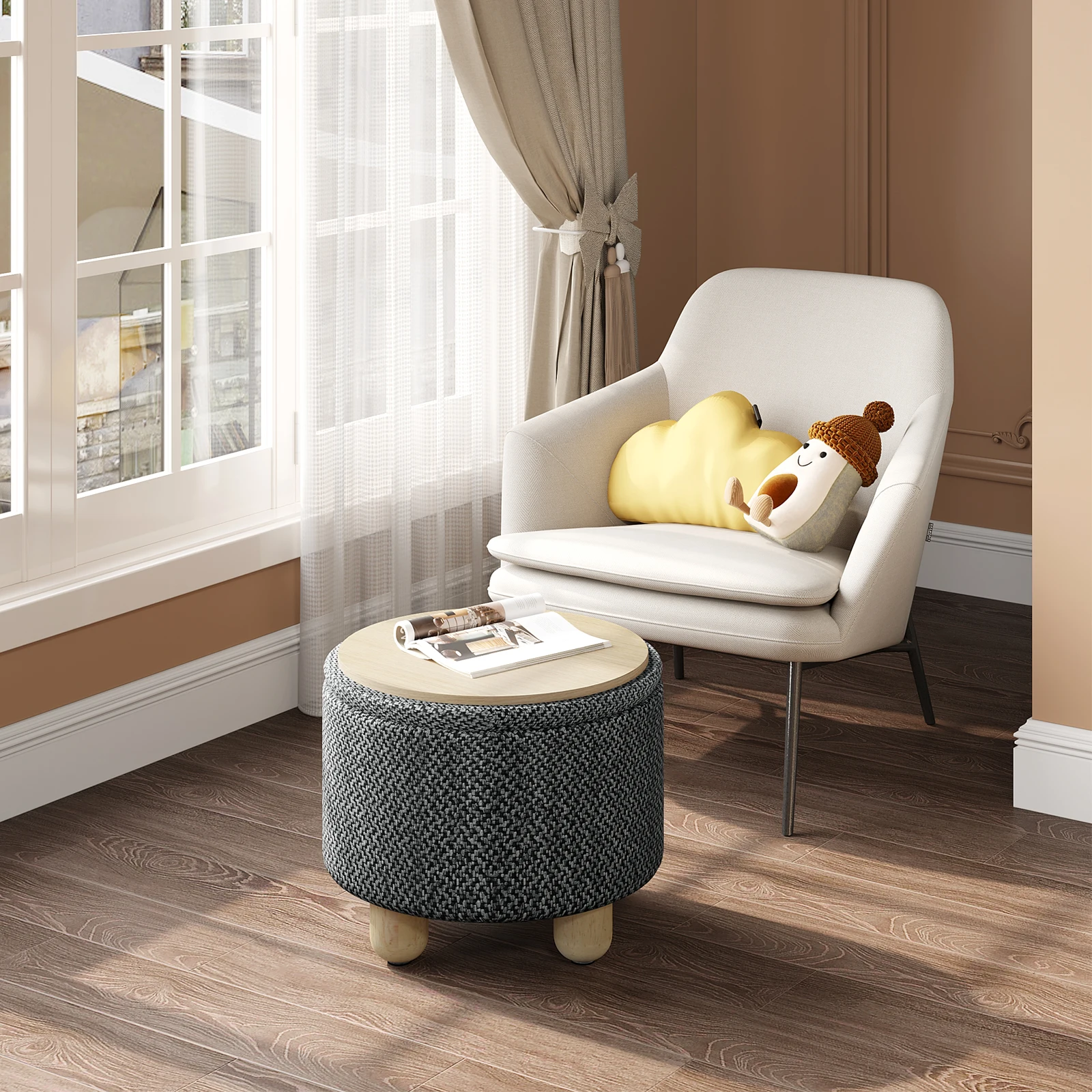 WOLTU faltbarer Ottoman-Aufbewahrungshocker, gepolsterter Hocker mit Deckel, Kiefernholzbeine, platzsparend für Schlafzimmer, Wohnzimmer, Heimdekoration – Detail 15