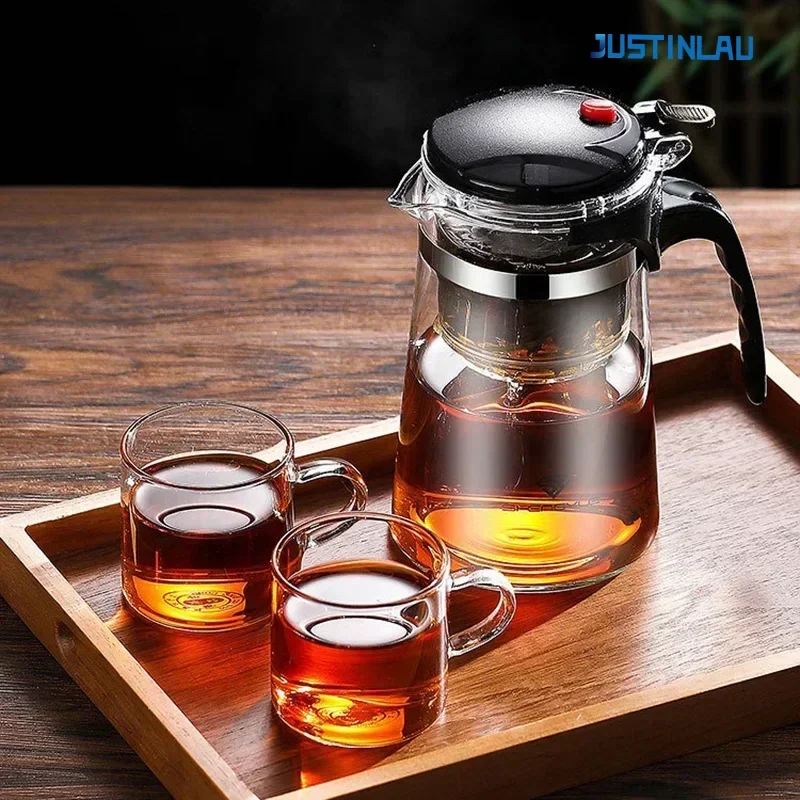

JUSTINLAU Chinese Kung Fu Teapot Heat Resistant Glass Teapot with PC Tea Water Separation Liner Home Coffee Pot Home Teaware Set