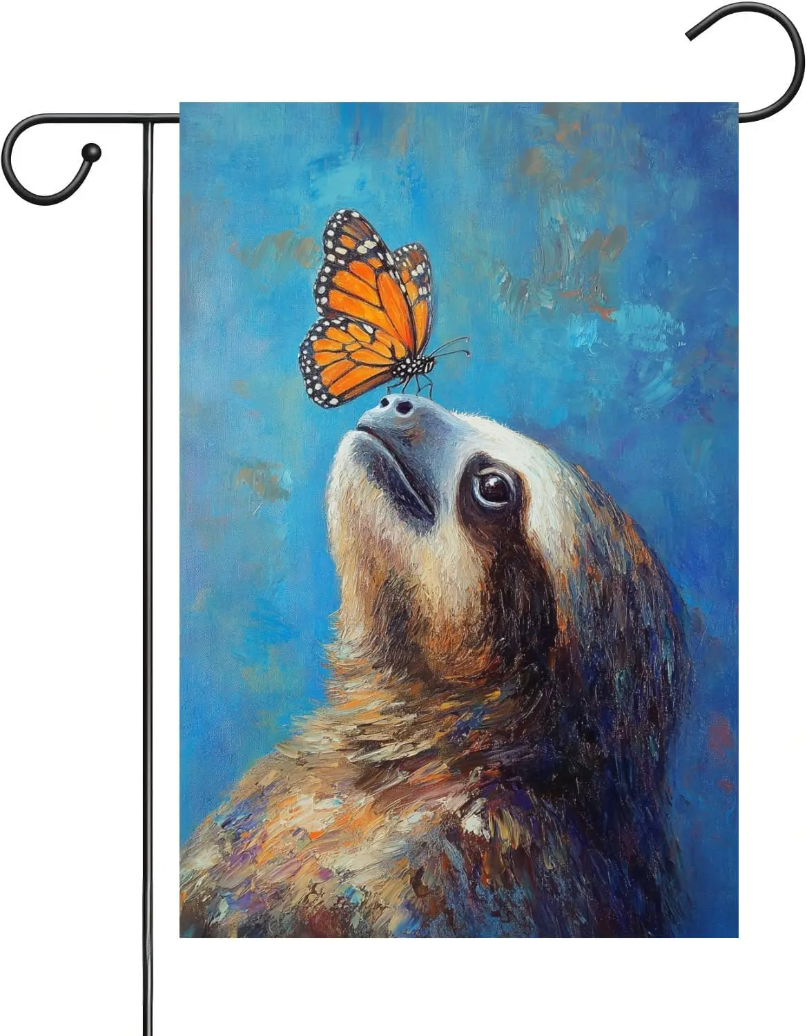 Welcome Spring Summer Sloth Butterfly Garden Flag 12x18 Double Sided Vertical Burlap, for Seasonal Holiday Farmhouse Outdoor PPM