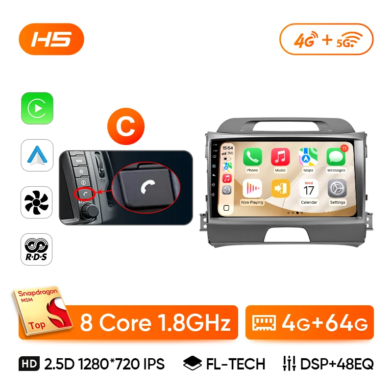 Ainavi Autoradio Voor KIA Sportage 3 Sportage R 2010-2016 Draadloze Android Auto CarPlay Multimedia Speler Auto Stereo 4G Wifi 2Din