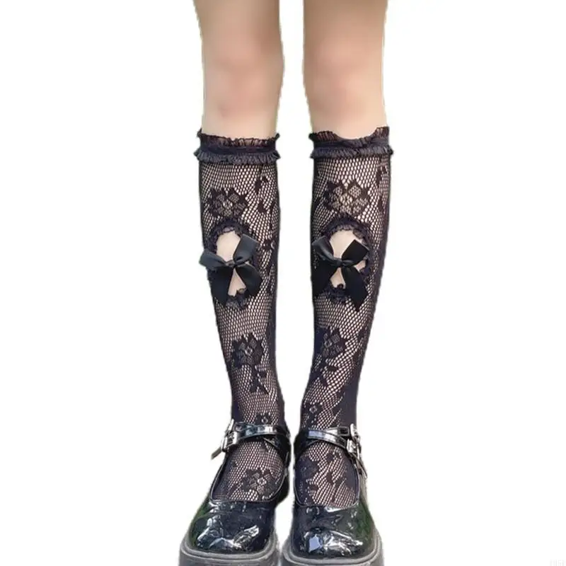 195E メイドかわいいレースロリータ靴下チューブロング靴下パイルパイル靴下甘い女性ガールストッキングニーハイ弾性中空靴下
