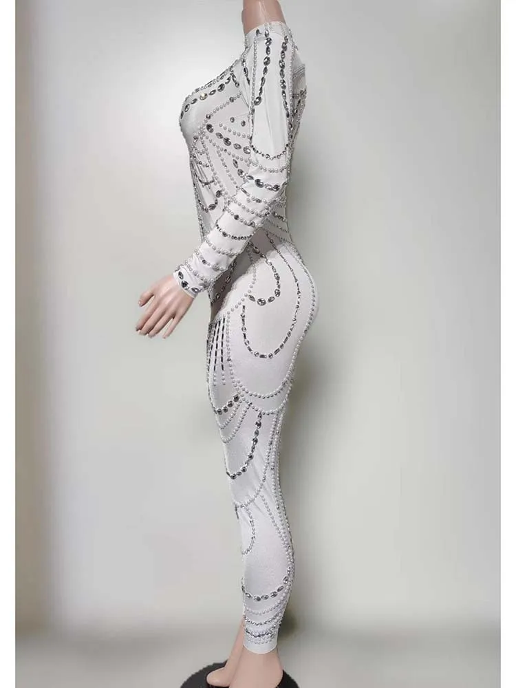 Wysokiej jakości zdobiony elastyczny biały kombinezon 2025 Nowa moda Odzież damska na zamówienie