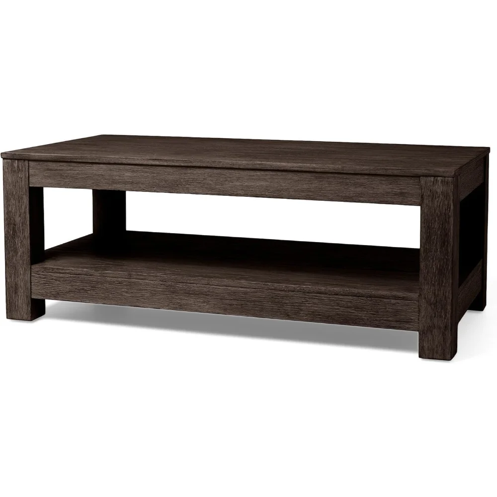 Maven Lane Paulo Coffee Table – 18 Inch Rectange Table with Storage – Brown Solid Wood – Ideal for Living Room and Lounge