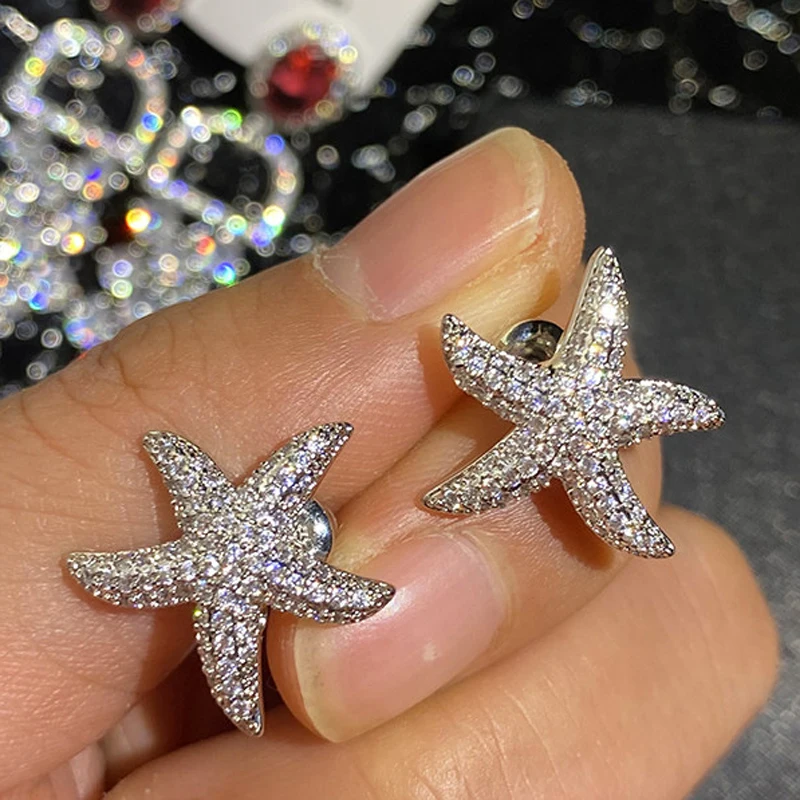 New Arrival Starfish Earrings Metal Women 925 Silver Needle Stud Earrings Exquisite Fashion Simple Cute Female Jewelry