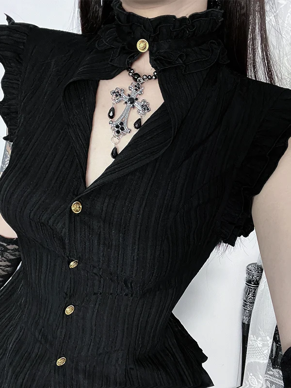 Wannathis Gothic Sle Bla ort Sve Puffy Rok irt Y2K Top voor Trendy Meisjes Halloween Kostuum Polyester Vezel Slim Fit