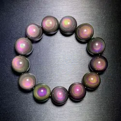 Handmade Natural Obsidian Bracelet Couple Unisex Bracelet Full Moon Rainbow Eye Starry Natural Colorful Obsidian Beads Bracelet