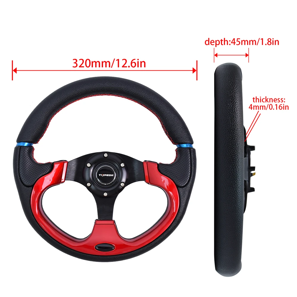 TIYPEOR Special Sale Universal Steering Wheel  Red PVC Falt  Drift Racing Steering Wheel for Multi Diameter