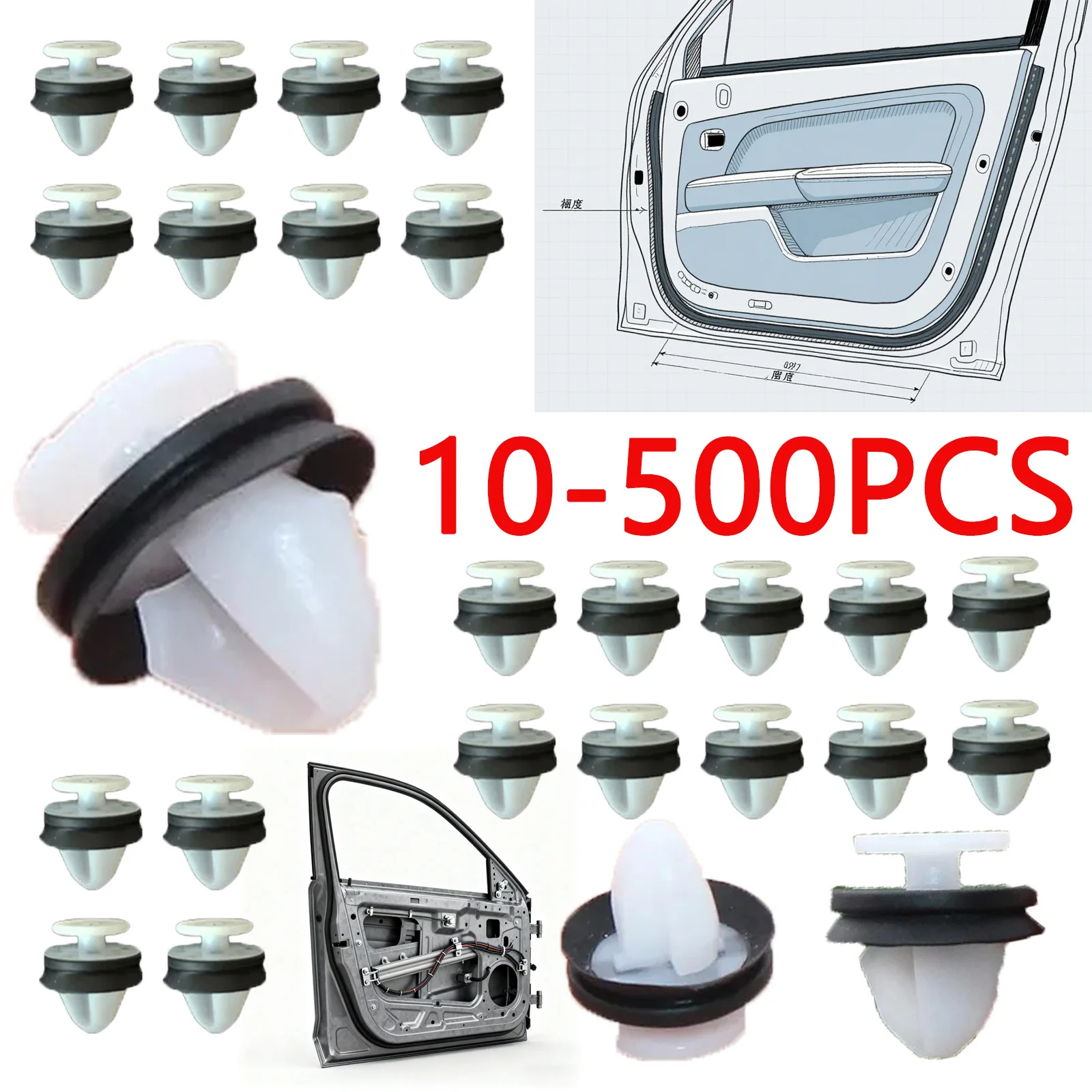 10-500X Clips de fixation de carte de panneau de porte de garniture intérieure de voiture Clip de panneau pour Peugeot 206 207 208 307 308 407 807 1007 Rivet de retenue