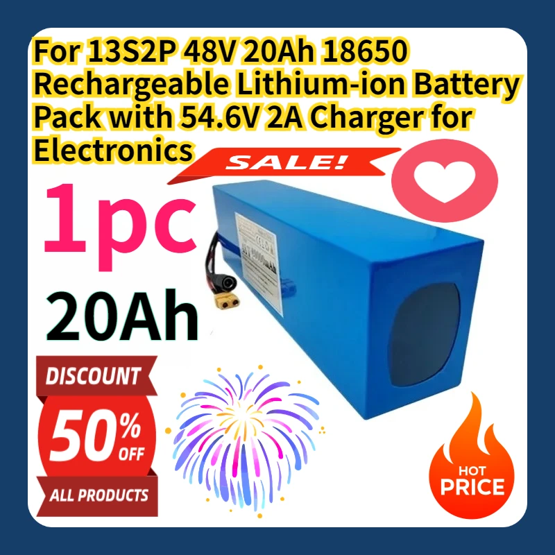 

For 13S2P 48V 20Ah 18650 Rechargeable Lithium-ion Battery Pack with 54.6V 2A Charger for Electronics
