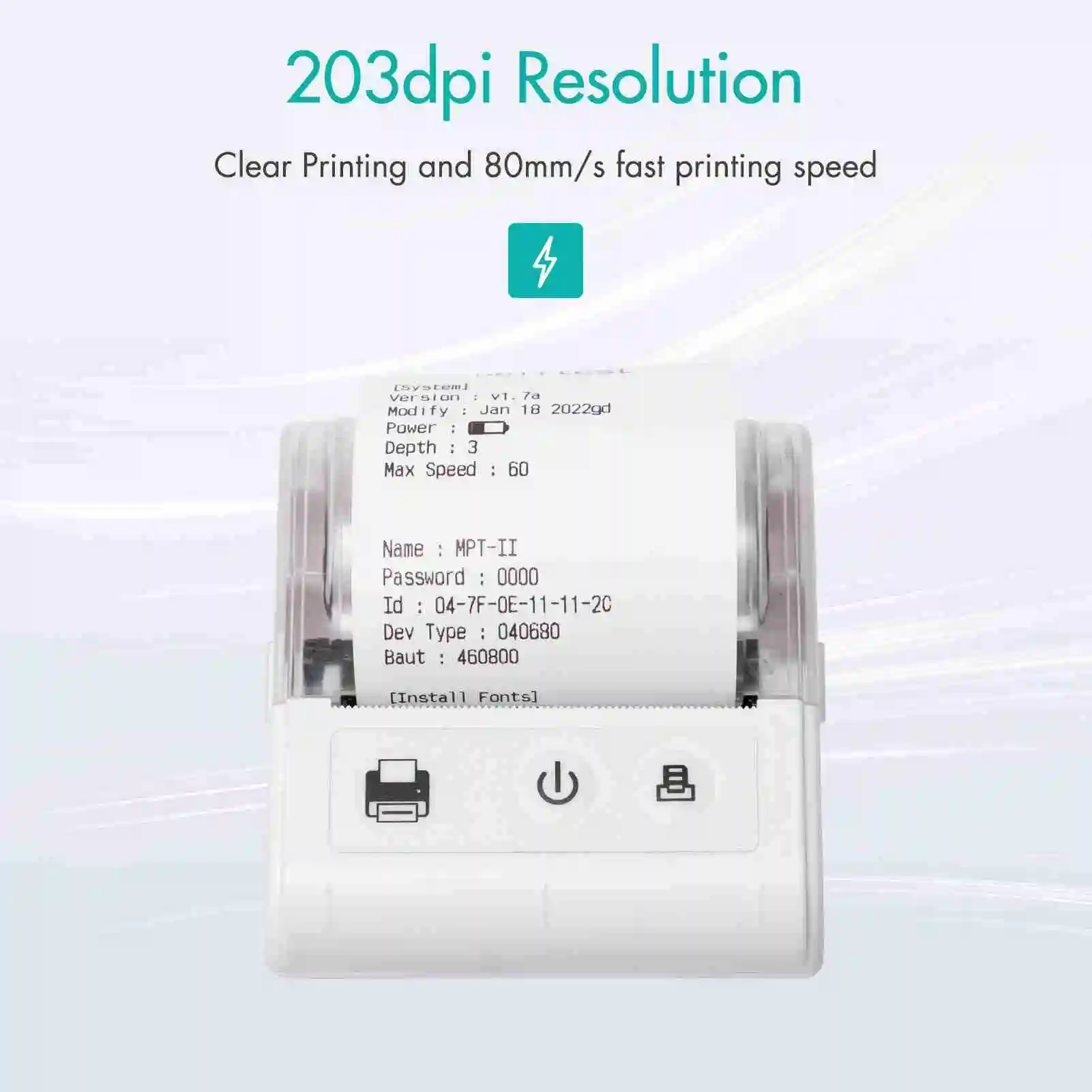 Portable Mini Thermal Receipt Printer USB BT Connection 2 Inches 57mm Wireless Printer High Speed with 1 Roll Paper Inside