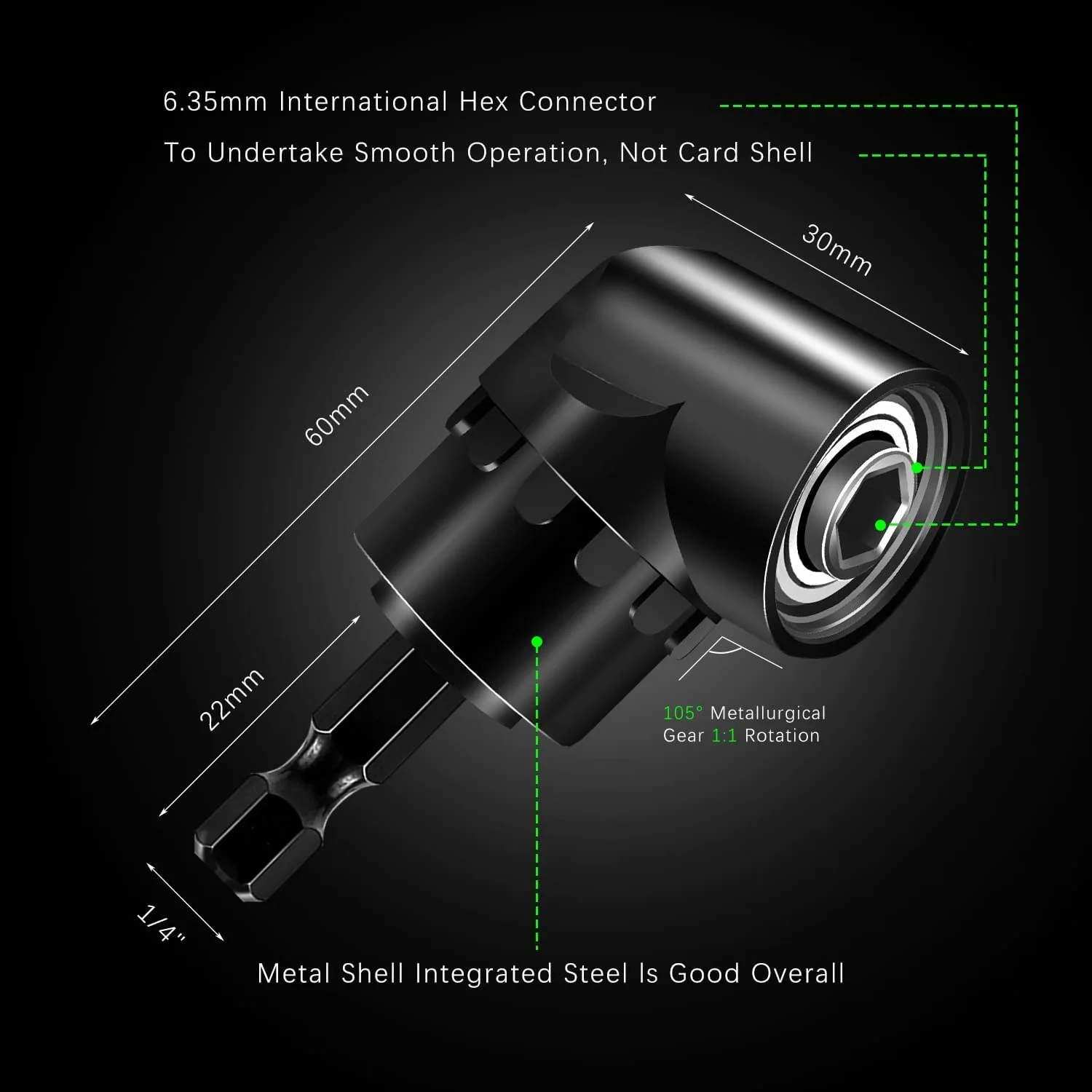 105° Right Angle Driver Angle Extension Power Screwdriver Drill with 1/4 Drive Hex Bit, Multifunction Right Angle Drill