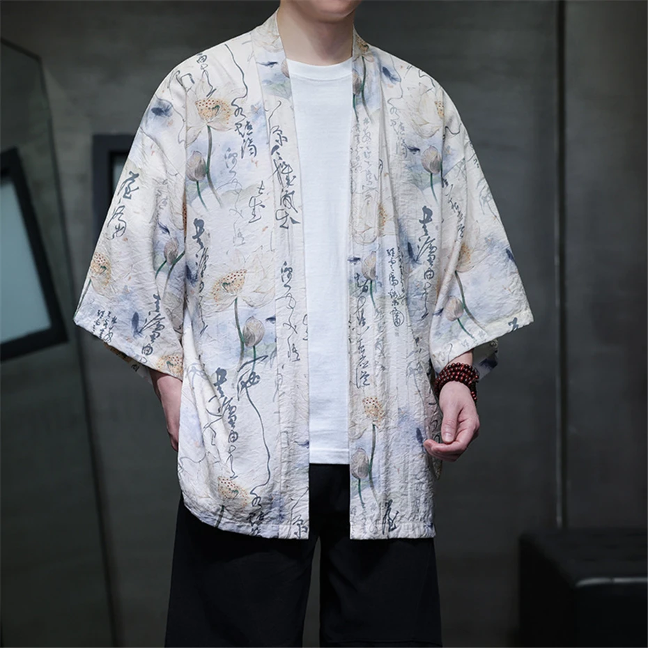 Men's Cardigan Kimono Shirt Fashion Casual Chinese Style Shirts Summer Cool Shirt Jacket Male