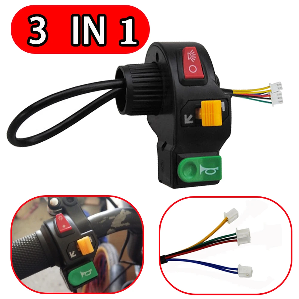 Universal 3in1 Motorcycle Electric Bike/Scooter Light Turn Signal&Horn Turn Switch On/Off Button 22mm 7/8'' Dia Handlebars