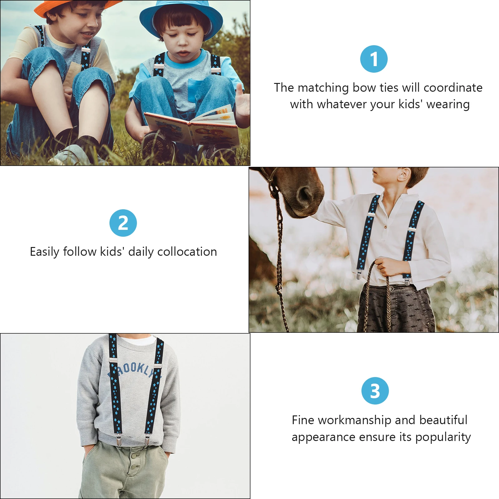 

2 pcs Kids Suspenders Adjustable Elastic Trouser Straps Strong Clamps Slip-Resistant Comfortable Unisex Printed Party Wedding